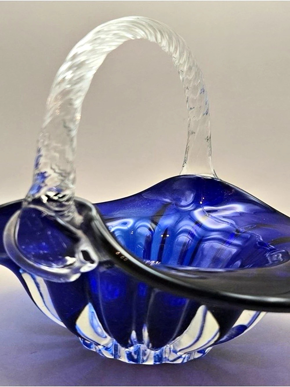 Blue & Clear Glass Art Bowl Sculpture